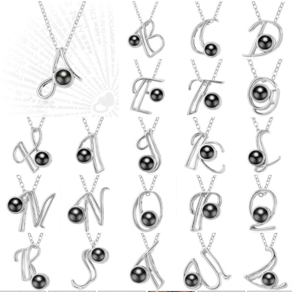 Initial Letter 100 Languages I Love You Pendant Necklace Light Projection Silver